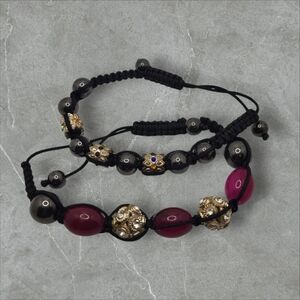 Adjustable Crystal Shamballa Bracelet With Hematite Rhinestone Beads Gift Set